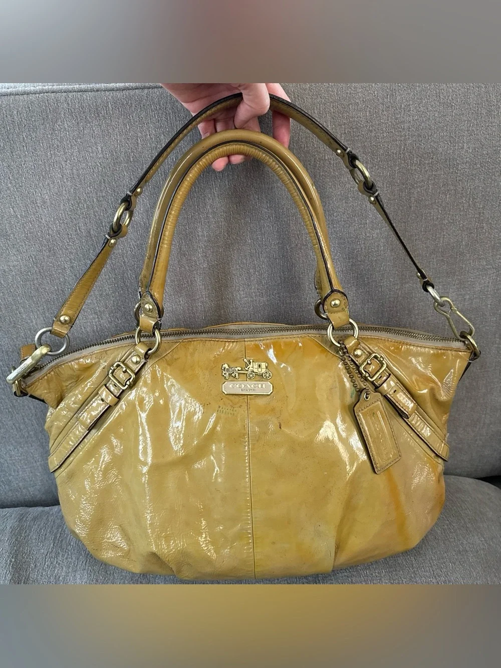 Vintage Coach bag Glossy Patent Leather Shoulder Bag in Mustard